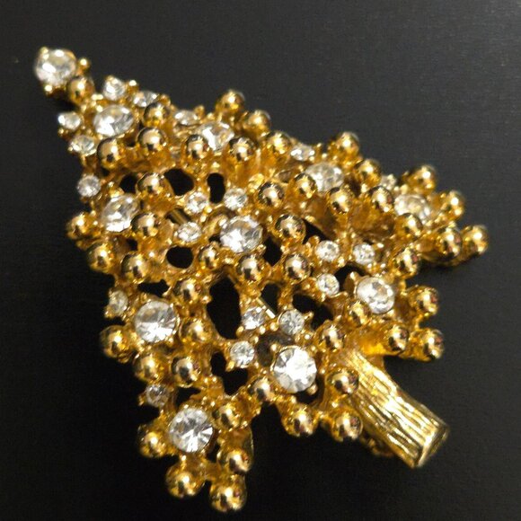 Eisenberg Brooch Gold Tone Christmas Tree White Lights Holiday Joy Festive Pin - Picture 6 of 16